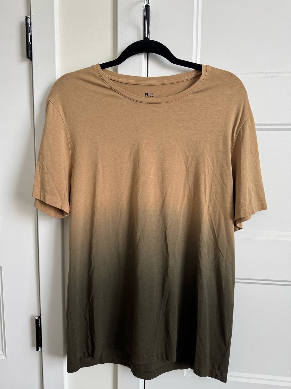 PAIGE Cash Crew Neck Short Sleeve Tee in Olive Night Shore Break Ombré / Dip Dye